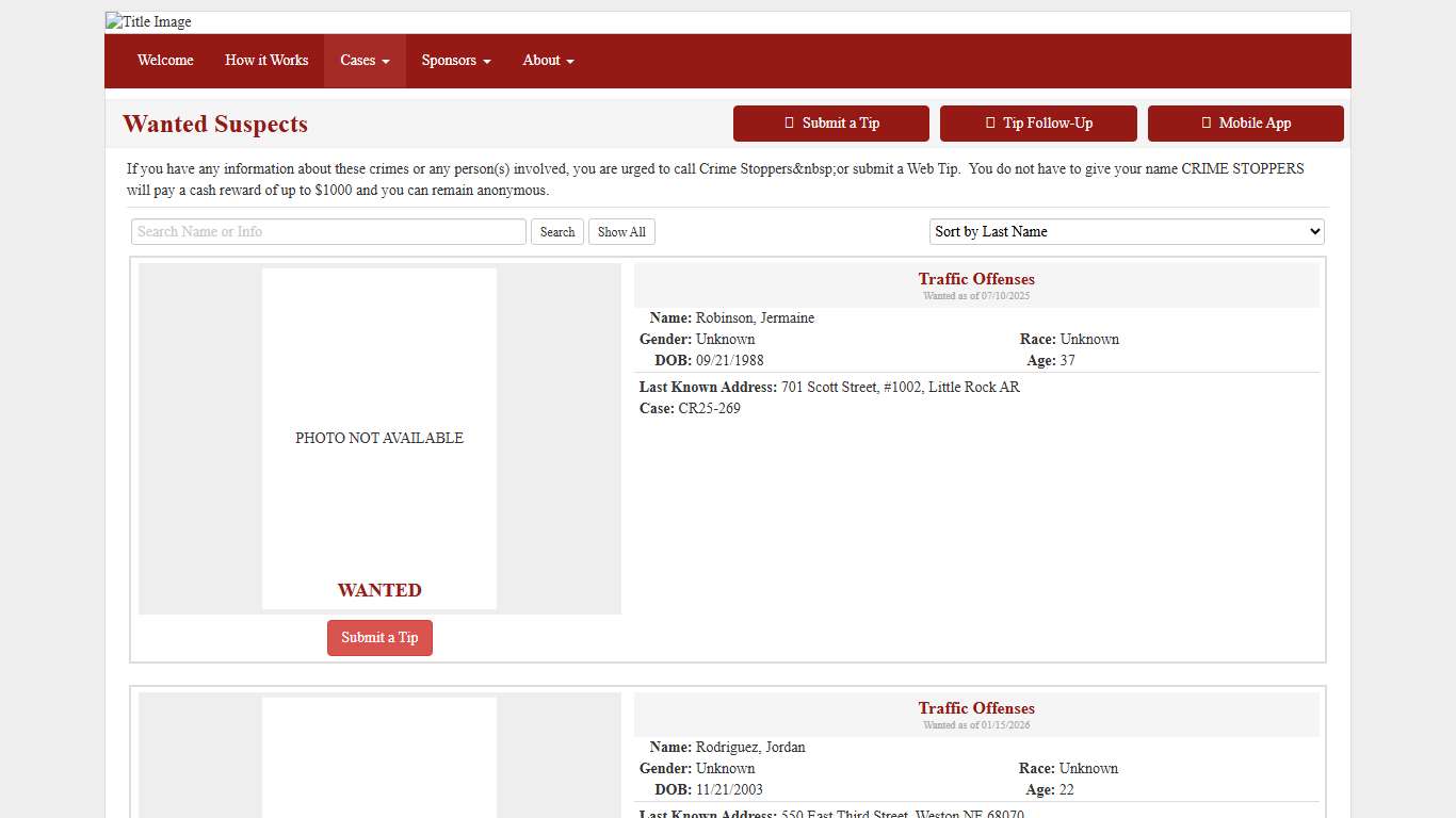 Wanted Suspects - Saunders County Crime Stoppers