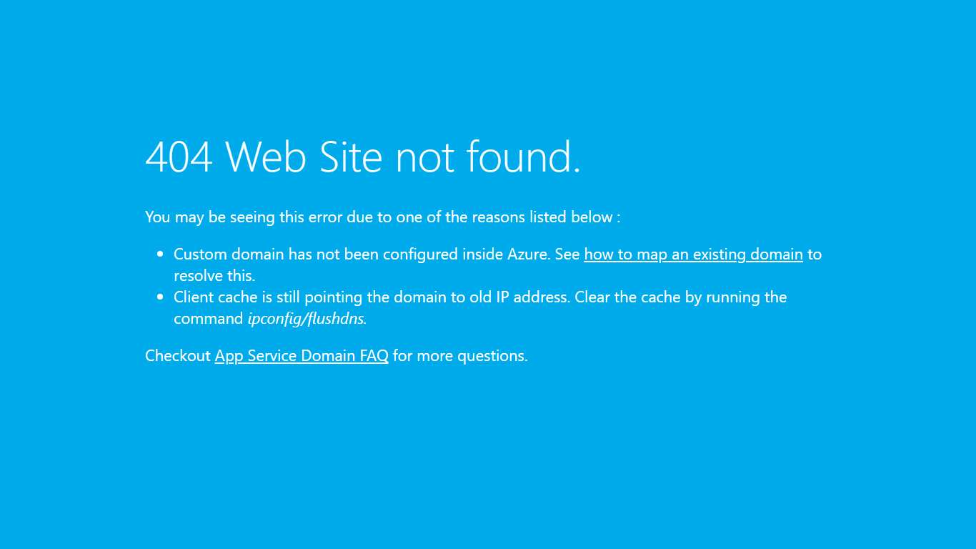 Microsoft Azure Web App - Error 404